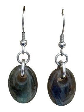 Labradorite Oval Drop Earrings in Gray-Blue